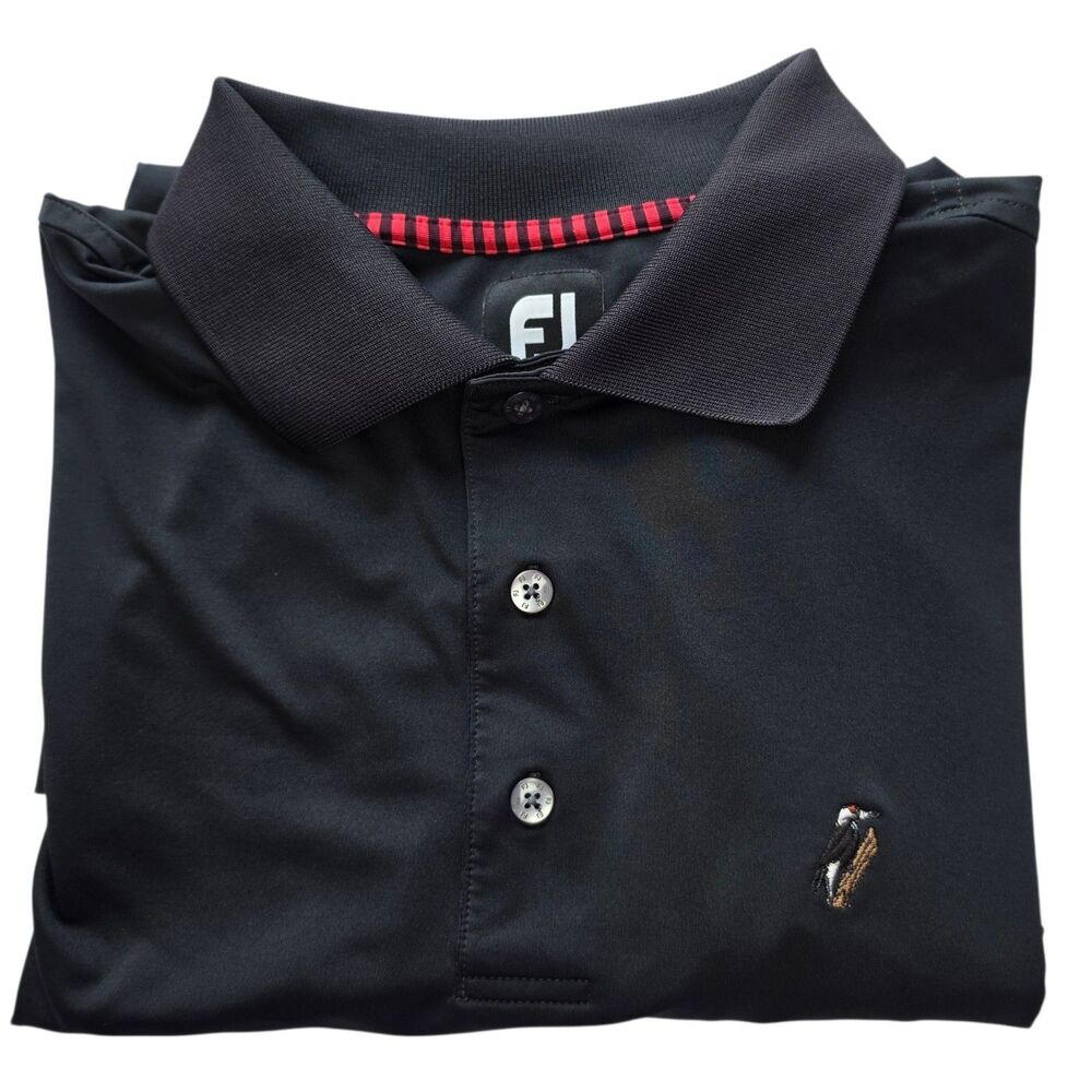 FootJoy x Forest Creek Men Medium Black Golf Polo Shirt Performance Pinehurst NC